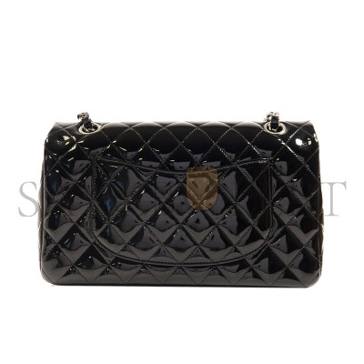 CHANEL JUMBO CLASSIC PATENT DOUBLE FLAP BLACK LEATHER SHOULDER BAG A01112 (25*15.5*6.5cm)